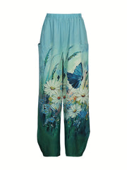 Women's Plus Floral Painting Print High Rise Pants