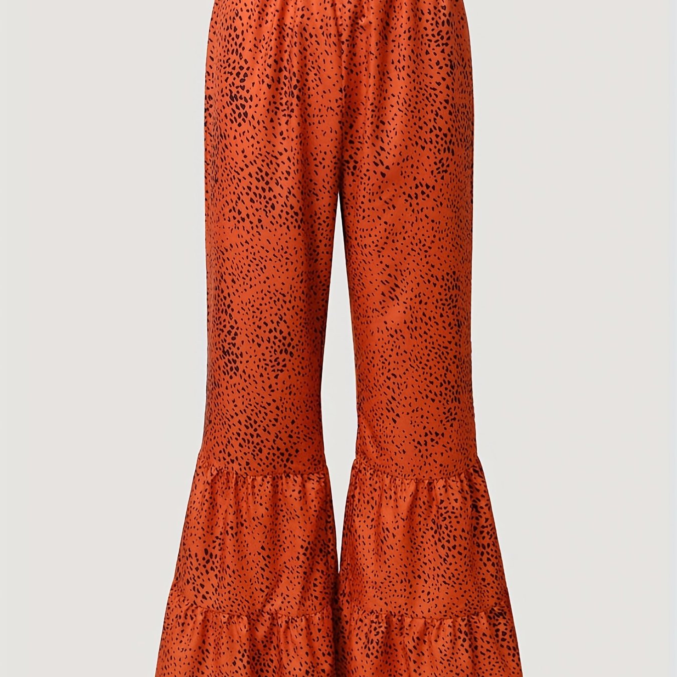 Women's Plus Leopard Print Elastic Ruffle Trim Flared Leg Trousers