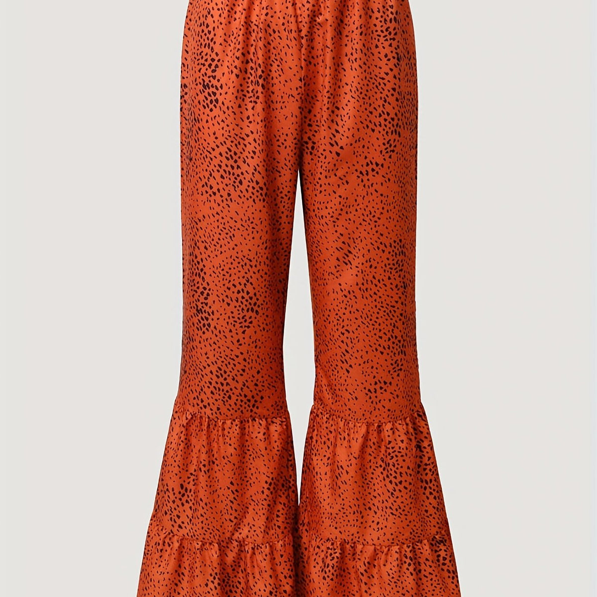 Women's Plus Leopard Print Elastic Ruffle Trim Flared Leg Trousers