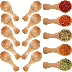 10pcs Mini Wooden Spoon Set for Desserts and Seasoning Short Handle Easy Grip