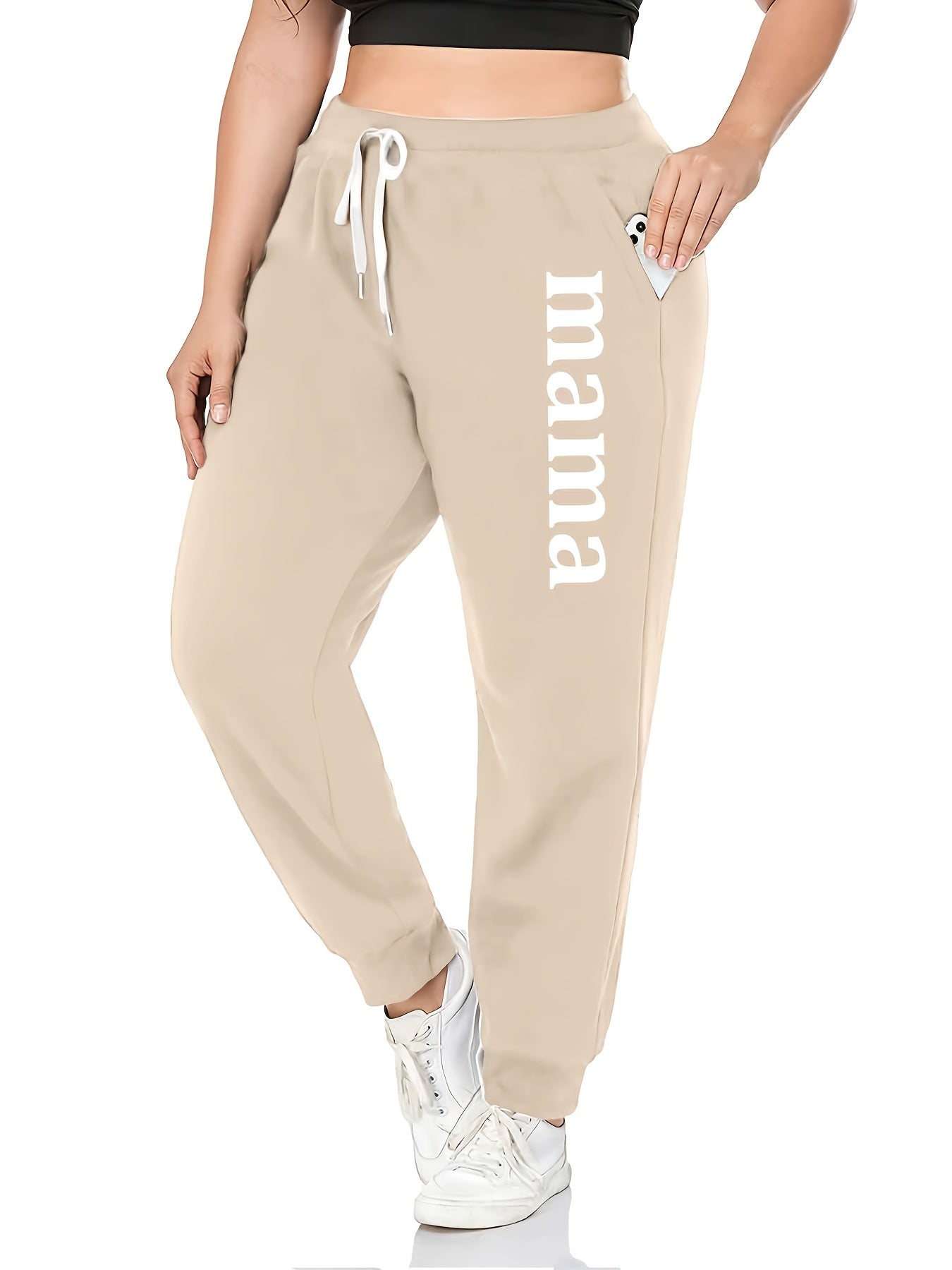 Mama Letter Print Drawstring Sweatpants Plus Size