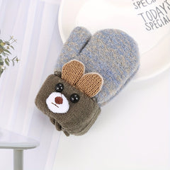 Bear Cartoon Gloves Kids Winter Knitted Double layered Thickened Gloves