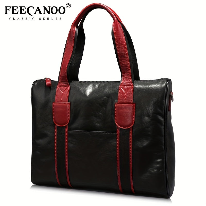 Men's Leather Briefcase Shoulder Bag for Travel Business