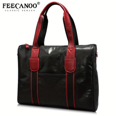Men's Leather Briefcase Shoulder Bag for Travel Business