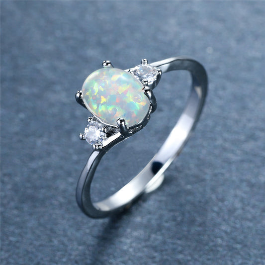 Opal Stone Engagement Ring Classic Silver Crystal Oval Wedding Rings For Women