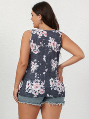 Floral Criss Cross V Neck Plus Size Tank Top