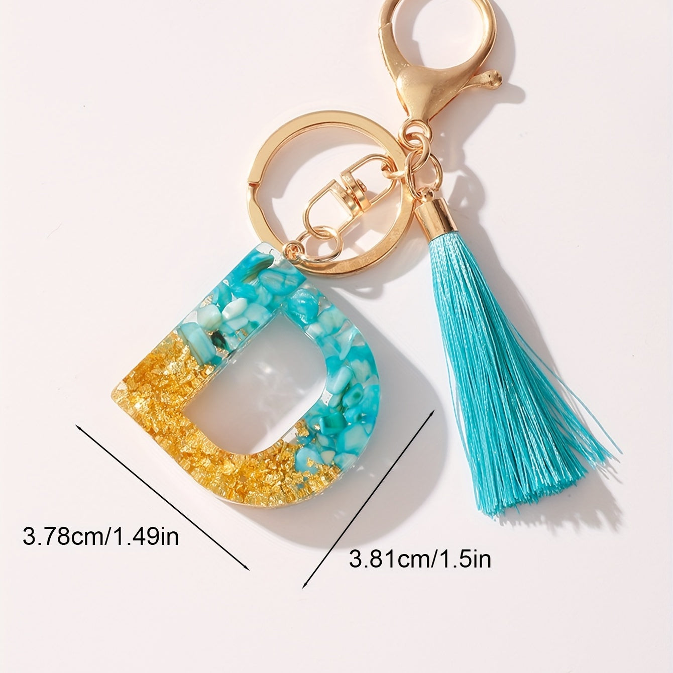 Resin Letter D Shape Keychain Pendant with Tassel Bag Purse Key Ring
