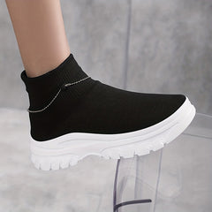 Women's High Top Slip on Socks Sneakers Chain Decor Comfy Non Slip Walking Shoes