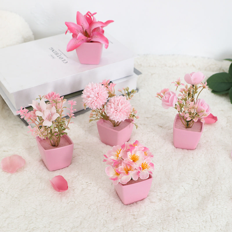 5pcs Mini Artificial Potted Flower Plant Plastic Desktop Window Decoration