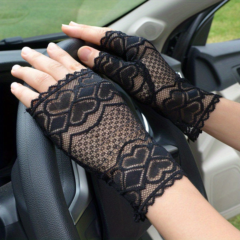 Lace Floral Short Fingerless Gloves for Women