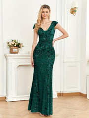 Sequined Cap Sleeve Dress for Party & Banquet