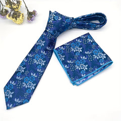 Men's Flower Print Tie & Pocket Towel Set Business Wedding Daily Accessories