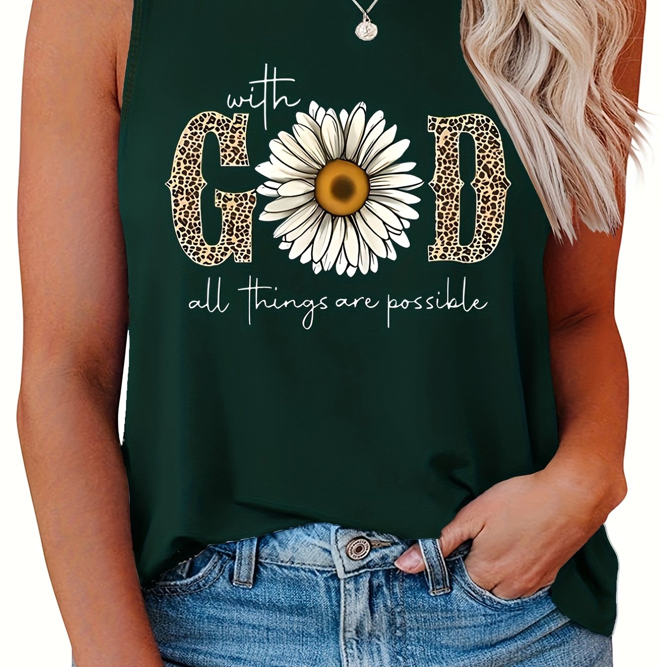  Leopard Slogan & Floral Print Tank Top