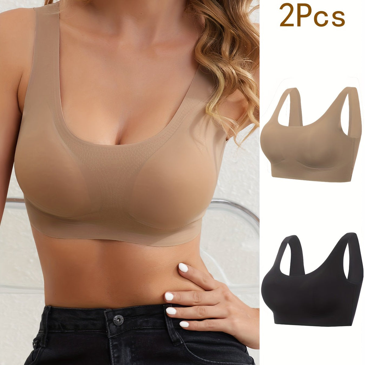 2pcs Seamless Wireless Bras Comfy & Stretch Intimates