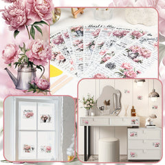 10 Sheets Vintage Peony Flower Rub On Stickers for DIY Scrapbooking