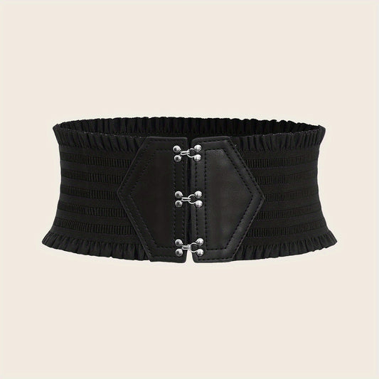 Candy Ruffles Wide Belt Triple Buckle Elastic Waistband for Women