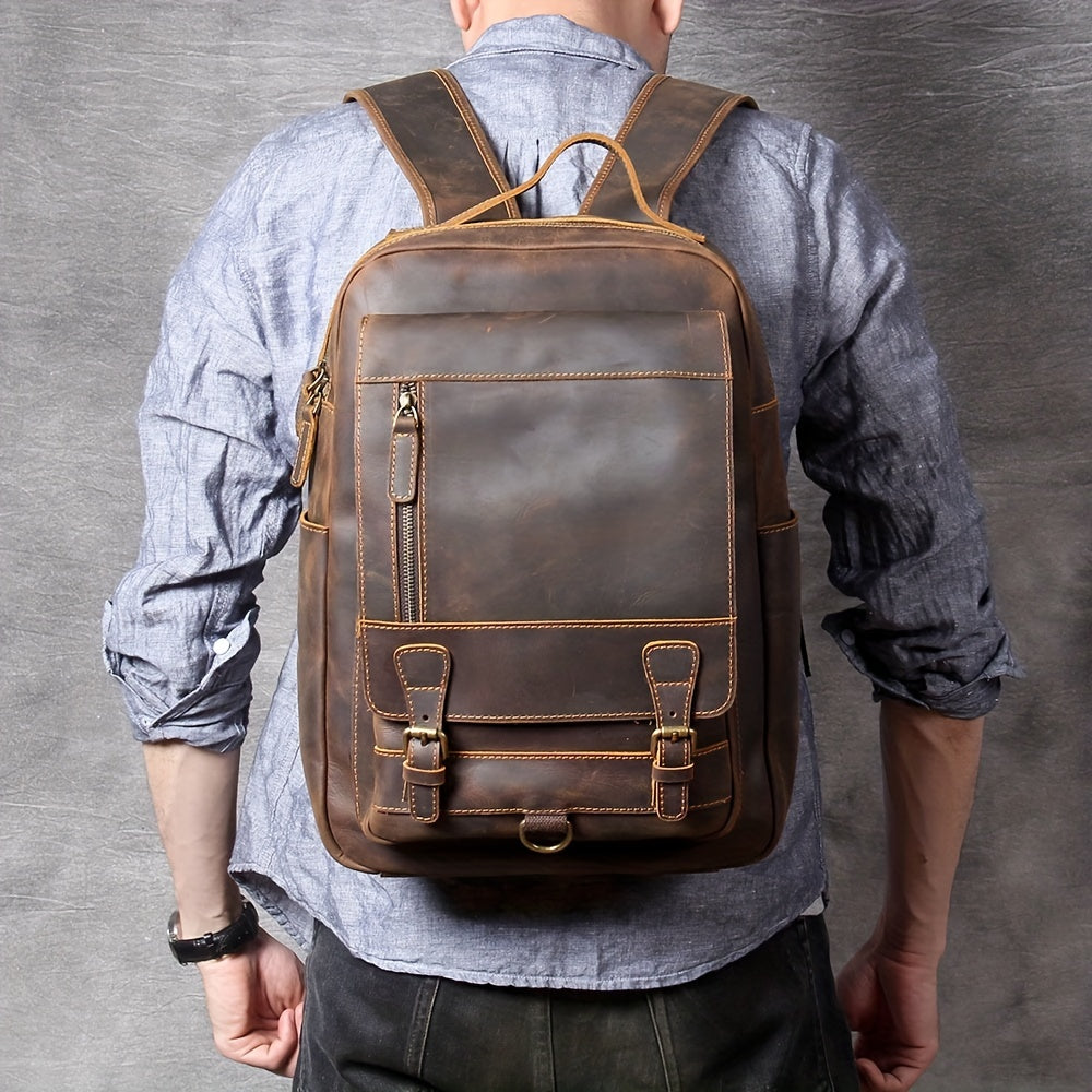 Vintage Leather Backpack Laptop Bag Outdoor Travel Weekender Shoulder Bag