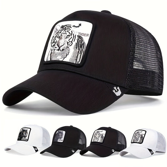 Tiger Embroidery Patch Baseball Cap Unisex Mesh Trucker Hat