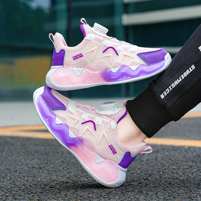 Girl's Block Mesh Basketball Shoes With Rotating Buckle