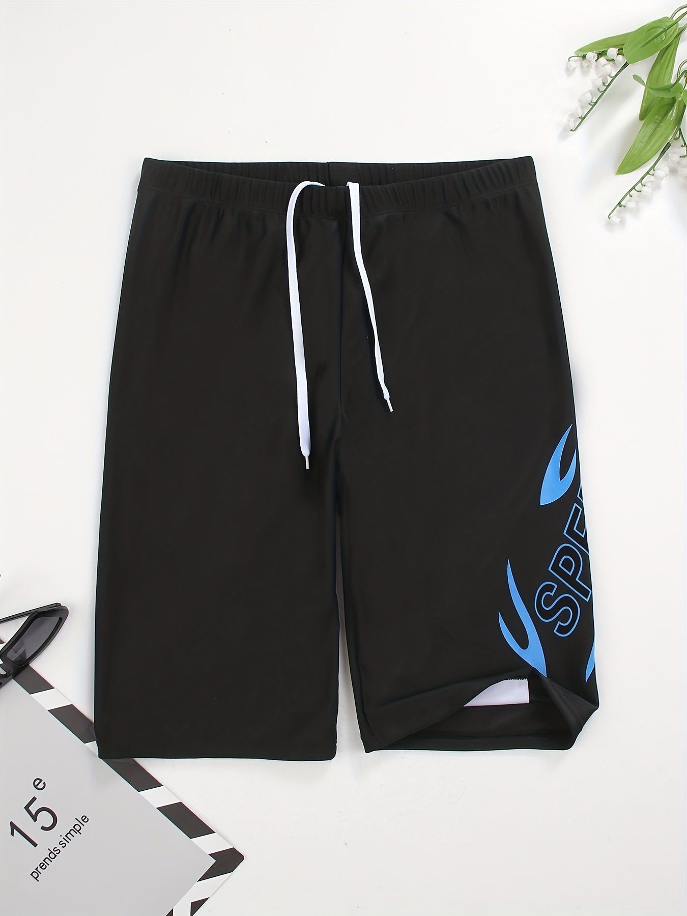 Geometric Flame Pattern Speed Letter Print Quick Drying Swim Trunk