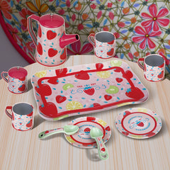 Strawberry Tea Set for Girls Pretend Play Tin Teapot Set