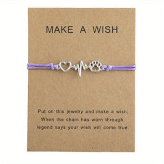 Dog Paw & Love Heart Bracelet Adjustable Rope Hand Jewelry