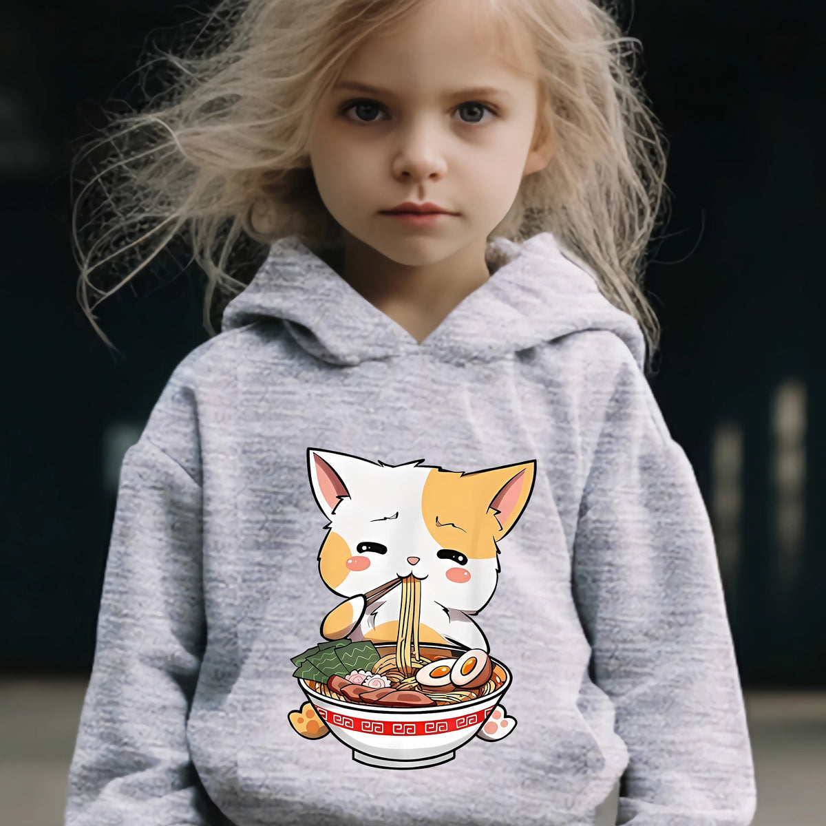 Ramen Kitty Print 2pcs Girls Outfits For Sports Spring