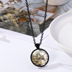 Steampunk Clock Shape Pendant Necklace Animal Pattern Goth Mech