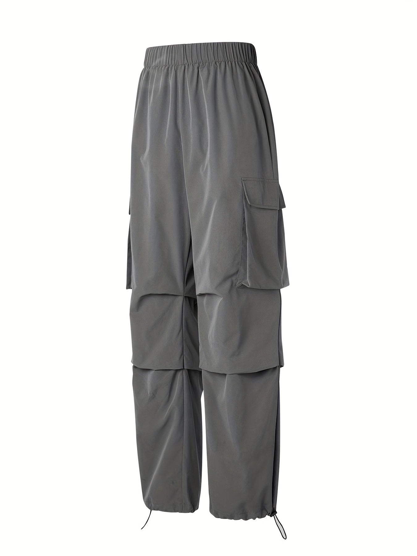  Y2K Cargo Pants Solid Elastic Drawstring Straight Leg
