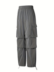  Y2K Cargo Pants Solid Elastic Drawstring Straight Leg