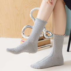 6 Pairs Women's Cotton Ruffle Crew Socks