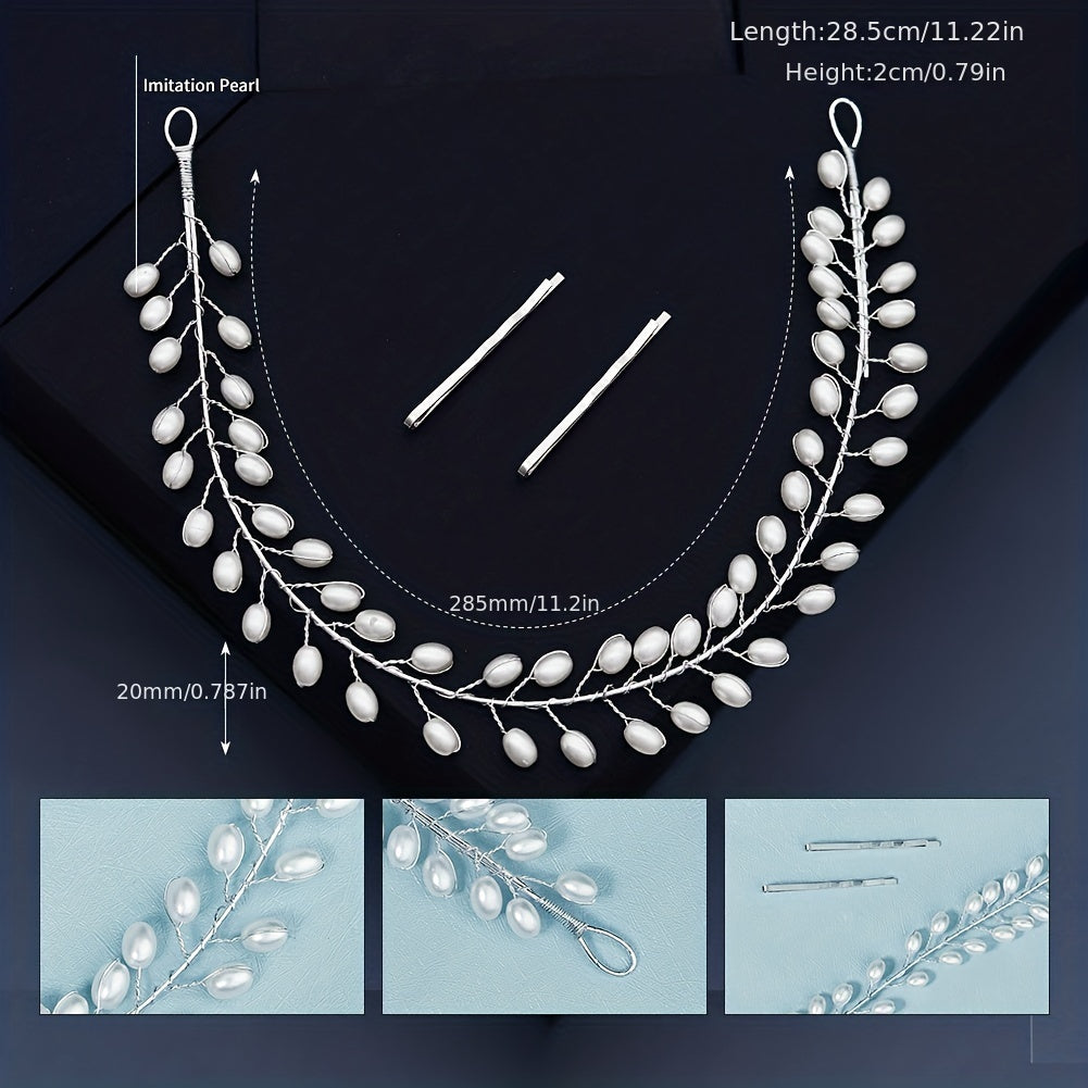 Faux Pearl Decor Hair Clip Headband Bridal Wedding Headwear Hair Accessory