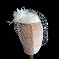 Women's Mesh Beret Top Hat Headband with Feather Accents