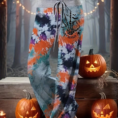  Skull Hand & Letter Print Tie Dye Pants