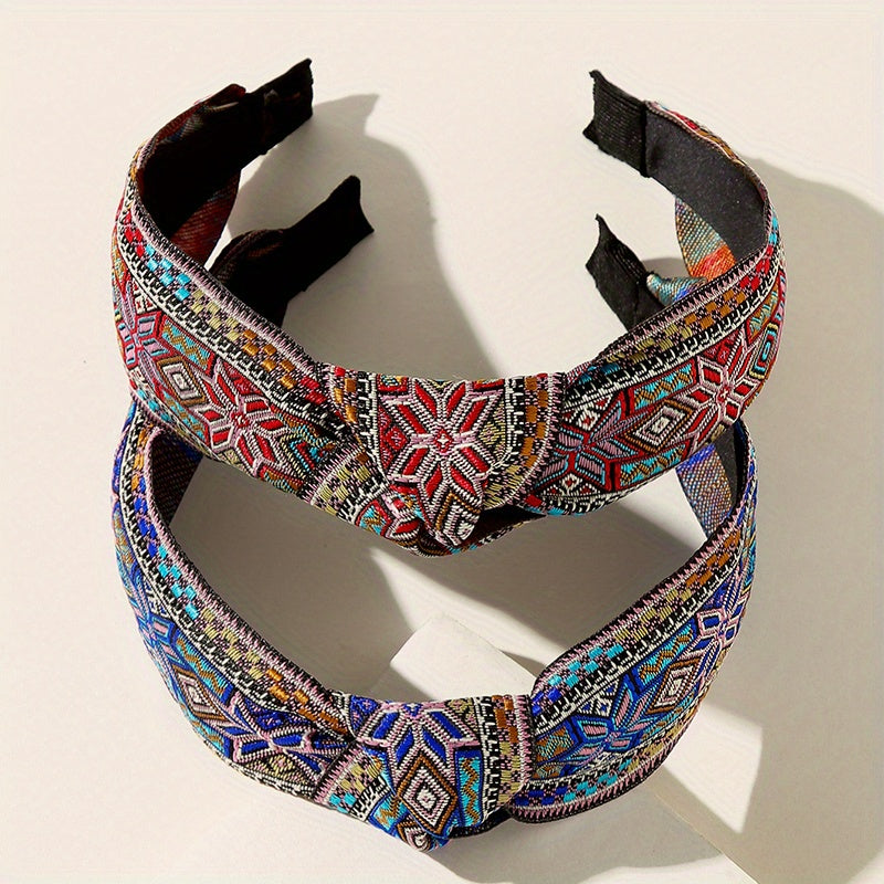 Embroidery Knotted Headband Striped Middle Knot Women's