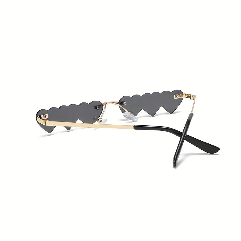 Y2K Heart Sunglasses Rimless Glasses Beach Prom Club UV400