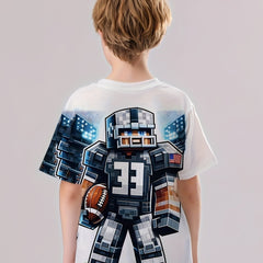Pixel Football Player Tee Boy's Short Sleeve Crew Neck T shirt Kids
