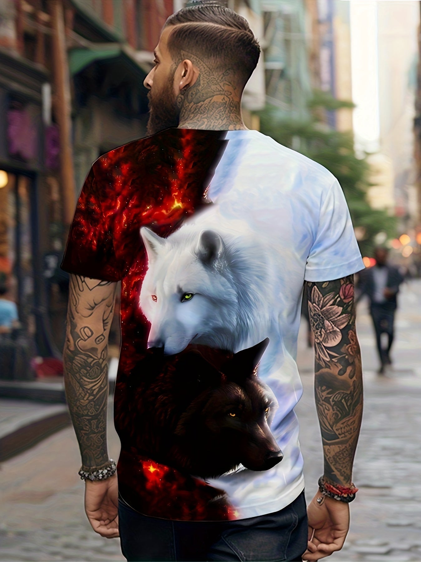 Wolf 3D Digital Pattern Men's Graphic T-shirt Short Sleeve Tops