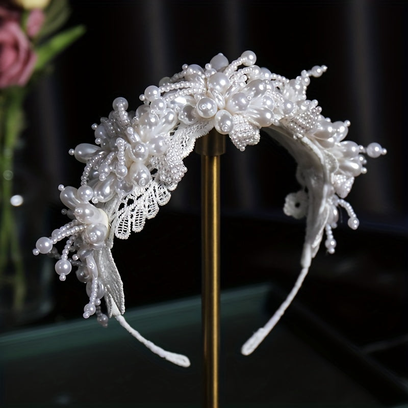 Faux Pearl Lace Hair Hoops Headband for Women Head Jewelry Hair Accessories