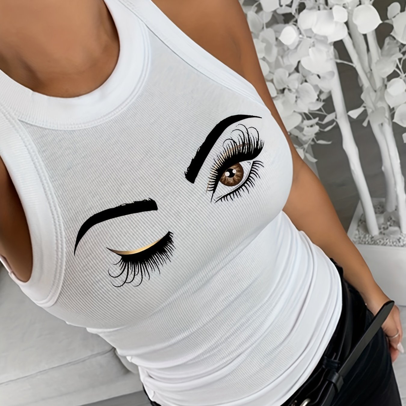 Eye Print Lashes Graphic Tank Top Women's Tunic Cami