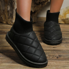 Women's Quilted Snow Boots Fleece Lined Non-slip Round Toe Outdoor Ankle Boots