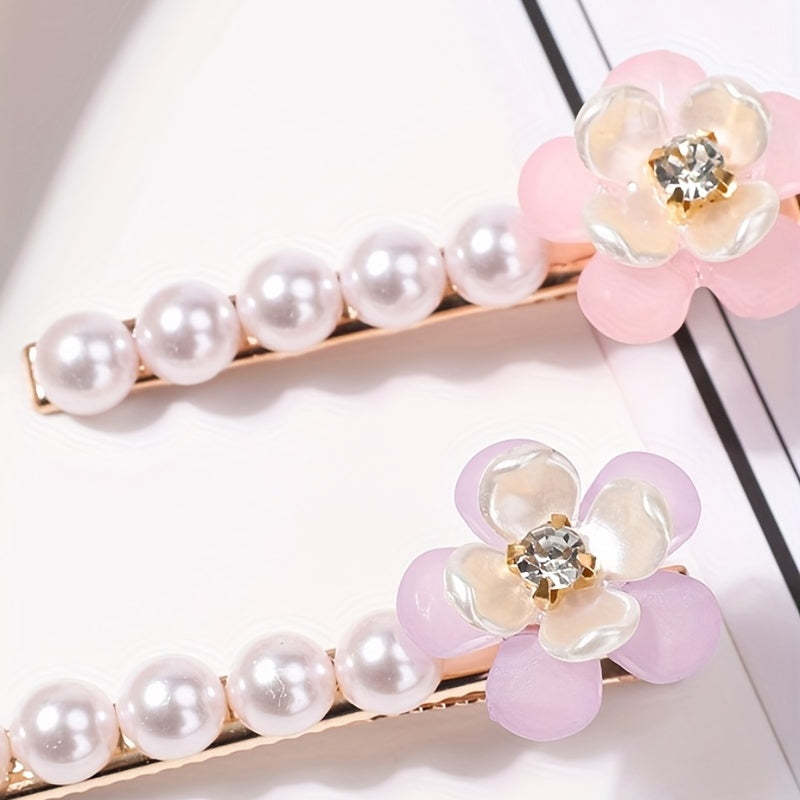 Faux Pearl Flower Hair Clip Non Slip Side Hair Accessories