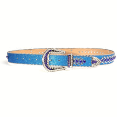 Rhinestone Skull Rivet Belt - Glitter PU Leather - Punk Hip Hop Style