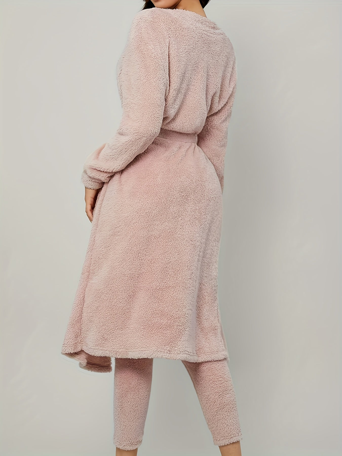  Fuzzy Fleece Tank Top & Pants & Robe Pajama Set