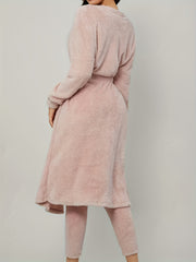  Fuzzy Fleece Tank Top & Pants & Robe Pajama Set