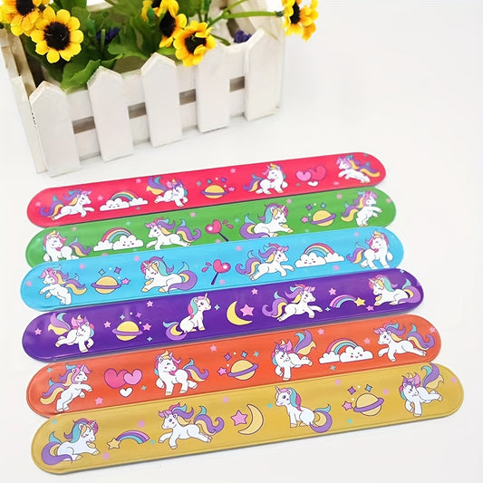 12pcs Unicorn Slap Bracelets Cartoon Pop Circle Kid Toys Bracelets Party Decor