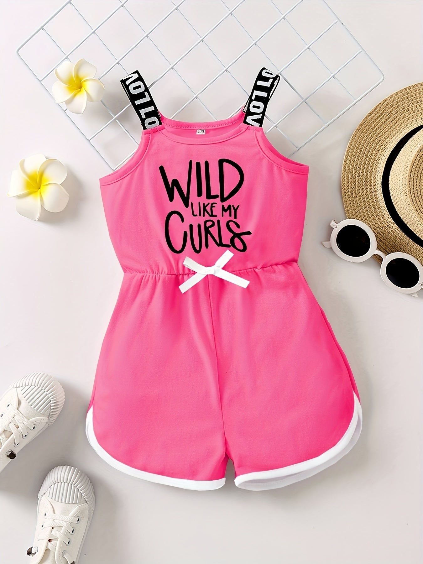 Girls' Fancy Letter Print Sports Casual Romper Jumpsuit