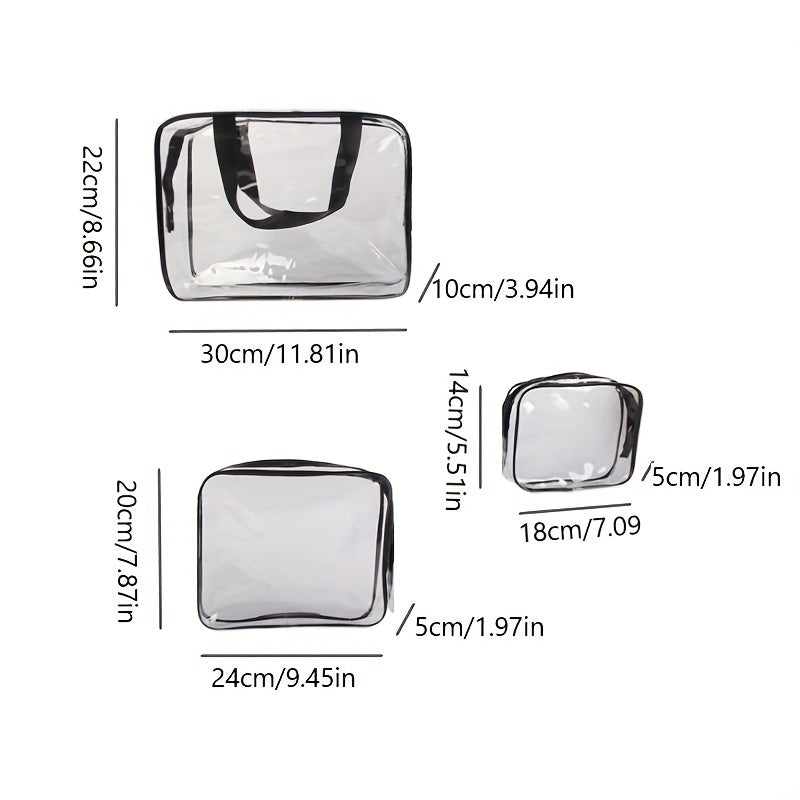 3 Pack Large Clear Cosmetic Bags with Handle Plastic Toiletry Pouches