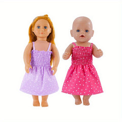 Set of 45 Inch Summer Doll Dresses in Purple and Pink Polka Dot Design with Ruff
