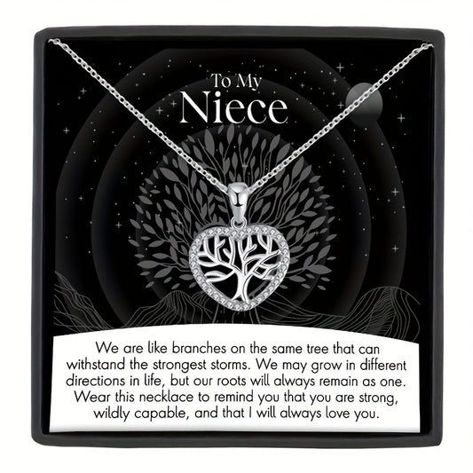 Heart Tree Pendant Necklace With Message Card For Niece